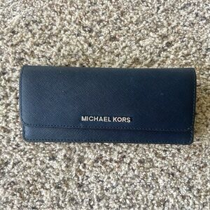 Michael Kors Navy Saffiano Continental Wallet with Gold Logo